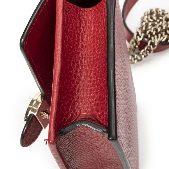 Gucci Interlocking G Chain Wallet In Red Grained Calfskinleather A - Picture 8 of 10